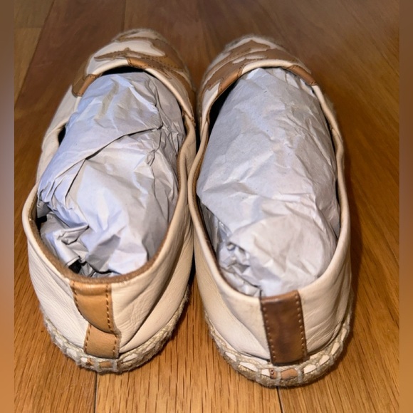 Tory Burch Leather Espadrilles Lonnie Flat Logo Natural Tan Sz 9 - Picture 4 of 9